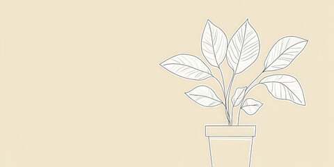 A simple white line drawing of a houseplant in a pot, with leaves and stems outlined in clean, minimalist lines. The drawing captures the essence of indoor greenery with simplicity and style.