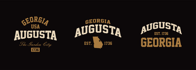 Wall Mural - Set t-shirt stamps graphic, Georgia logo travel wear typography emblem Augusta vintage tee print, sport apparel design shirt graphic print