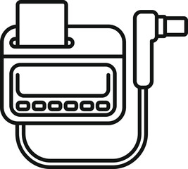 Sticker - Electronic glucometer is printing blood sugar test result on paper, simple black and white vector icon