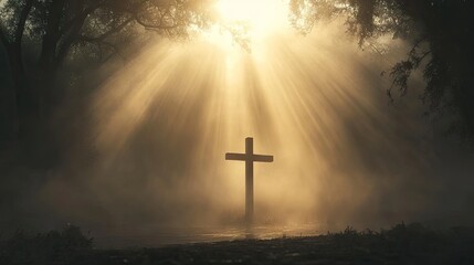 A cross standing in the rays of the sun, representing faith and spiritual awakening in a religious context.