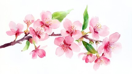Cherry Blossom Sketch. Watercolor Illustration of Sakura Bloom in Spring