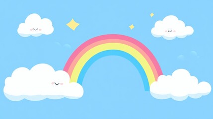 Sticker - Smiling Clouds and Rainbow in the Sky