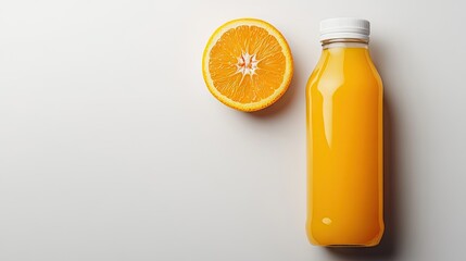 A juice bottle mockup with a half-cut tangerine on a white background, emphasizing the zesty and sweet taste.