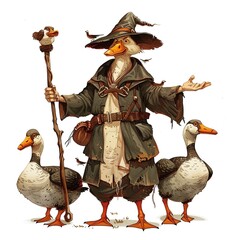 Wall Mural - Geese Sorcerer Occupation fantasy animal cartoon isolated whitebackground