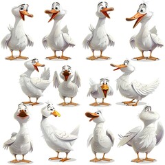 Canvas Print - Geese Surprise emotion fantasy animal cartoon isolated whitebackground