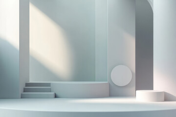 Wall Mural - A minimalist 3D abstract background with simple, geometric shapes in soft greys and whites. The clean, uncluttered design conveys a sense of clarity and professionalism.