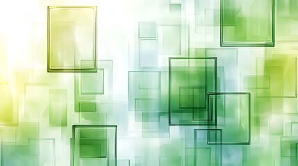 Wall Mural - abstract green and yellow geometric shapes overlap in a soft gradient background, creating a serene 