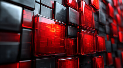 Wall Mural - abstract design featuring interlocking red and black geometric shapes with a glossy finish creating 
