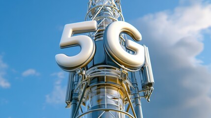 Poster - A 5g tower with a blue sky in the background, AI