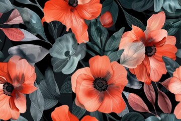 Poster - A close-up shot of a bunch of orange flowers with green leaves