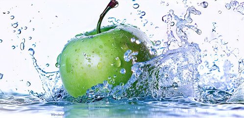 Canvas Print - A green apple in a splash of water