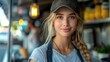 © Lely_a - pretty young blonde woman in uniform working in food truck and sold fast food. fast and mobile eating concept, street food festivals