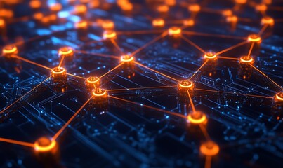 Poster - Illuminated Cryptocurrency Nodes Connected by Lines on a Circuit Board