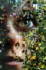 Canvas Print - A close-up image of a woman's face composed from multiple photos, with different facial expressions and features