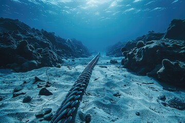 Canvas Print - Underwater view of a chain floating in the ocean, great for marine life or sea floor illustrations