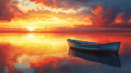 Wall Mural - Serene Sunset Boat Scene