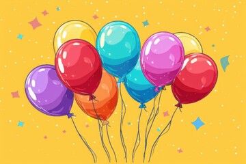 Poster - A bunch of colorful balloons on a bright yellow background