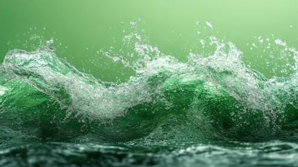 Wall Mural - Dynamic Green Waves Splashing