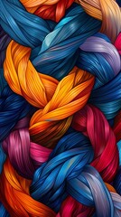 Wall Mural - Abstract braided pattern with vibrant colors in blue, red, orange, and purple.