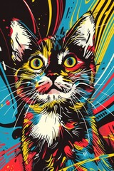 Poster - A playful cat sits in front of a vibrant colored background, perfect for adding a pop of color to any design