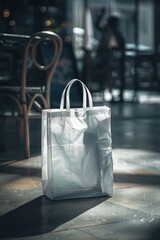 Wall Mural - A white bag sits on the floor next to a chair, ready for use