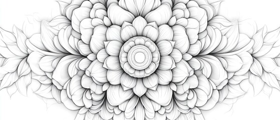 Line art illustration of a 3D mandala featuring floral and abstract elements A hand drawn mandala design suitable for an adult coloring book