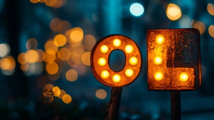 Sticker - Vintage Illuminated Sign with Bokeh Lights