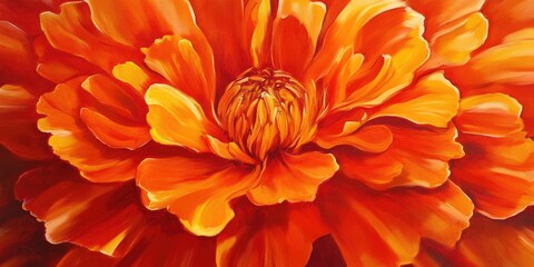 Canvas Print - Oil painting showcasing a vibrant marigold blossom