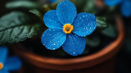 Canvas Print - Blue Flower with Dew Drops