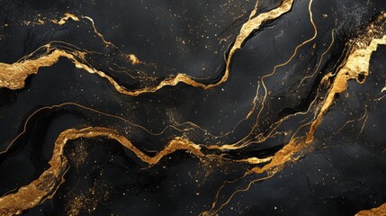 Canvas Print - Abstract Black and Gold Marbled Texture