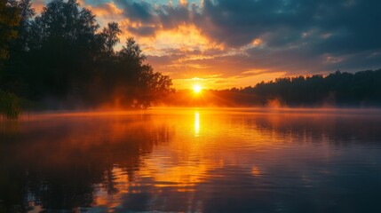 Wall Mural - Sunset over a Tranquil Lake