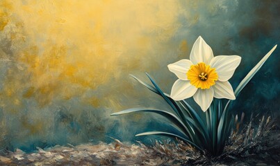 Wall Mural - Oil painting depicting a Narcissus flower in bloom during the early spring season