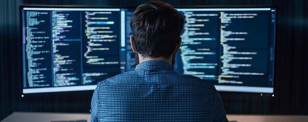 augmented framework design, coder with digital screens, sleek modern setup