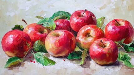 Canvas Print - Oil painting of vibrant apples on a light background