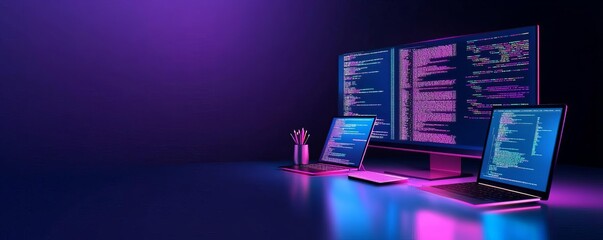 Digital framework tools, programmer enhancing, virtual screens, sleek modern setup