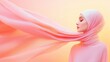 © Premium_art - Elegant woman in hijab with flowing fabric on pink gradient background. Arabic culture style