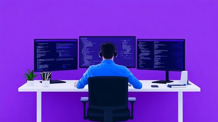 Programmer integrating frameworks, augmented reality screens, modern workspace