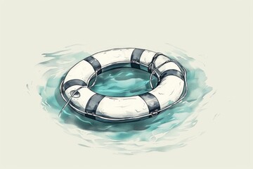 Canvas Print - A life preserver floats on the surface of calm water, ready for rescue