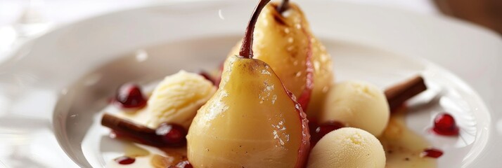 Poster - Spiced Syrup Poached Pears with Ice Cream Balls � A Tempting Dessert