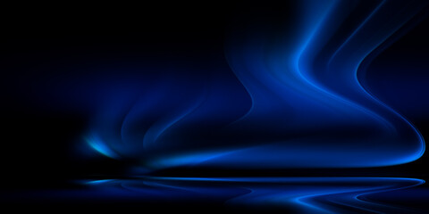 Wall Mural - Abstract dynamic background with blurred bright blue gradient curves. Template of fluid digital wallpaper for desktop, website page, advertising, brochure, flyer. Wavy futuristic neon backdrop cover