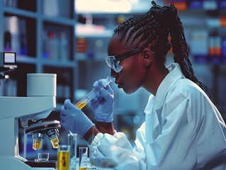 black woman working at a biomedical laboratory