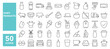 © M Design - Set of 50 line icons related to dairy products, milk, yoghurt, production, cow, cheese, sour cream, bottle, cheddar, jug, ice cream, Editable stroke. Vector illustration