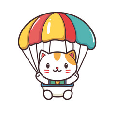 Wall Mural - vector cat on a parachute on a white background .Generative AI