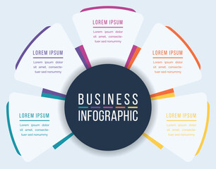 Wall Mural - Business Infographic design 5 steps, objects, elements or options infographic business circle template