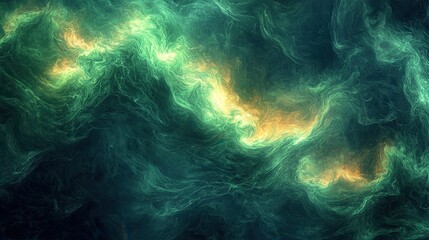 Wall Mural - Abstract design with intense green fiery swirls on a dark background, dramatic vibrant energy, ample copy space.