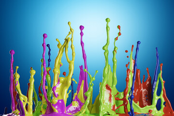 Wall Mural - Colored paint splashes on blue background