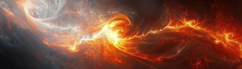 Wall Mural - Dark background with vivid white fiery swirls, abstract design, intense and dramatic, copy space available.