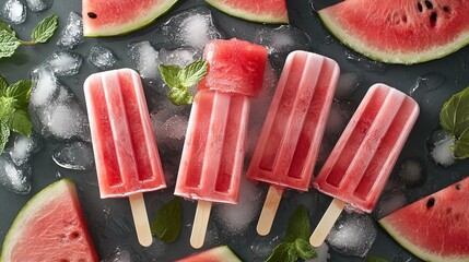 Canvas Print - Watermelon Summer Drink with Watermelon Popsicles