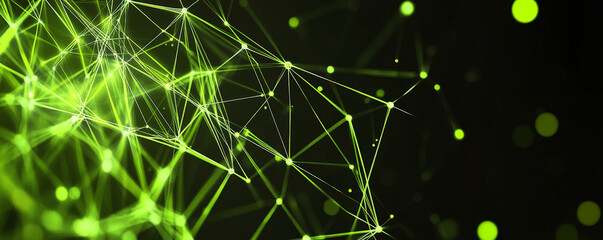 Futuristic web design backdrop with a black, glossy background and glowing, neon green lines forming an abstract network. The design is sleek and cutting-edge, ideal for tech startups or digital