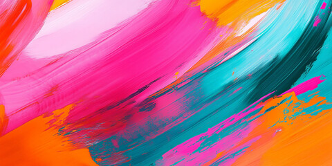 Wall Mural - A striking bright abstract background with energetic brushstrokes in neon pink, orange, and turquoise. The design has a playful and modern feel with vivid, overlapping colors.